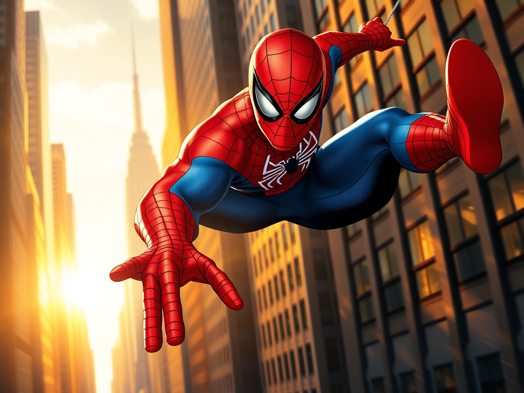 Generate a highly detailed high resolution image of spider man in action