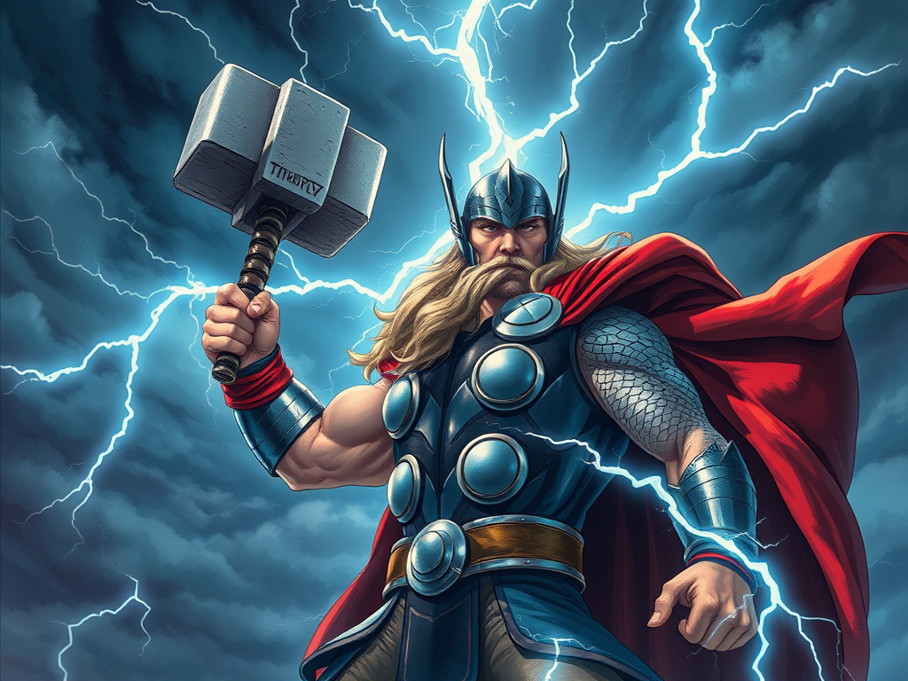 Generate a high resolution highly detailed image featuring thor odinson as