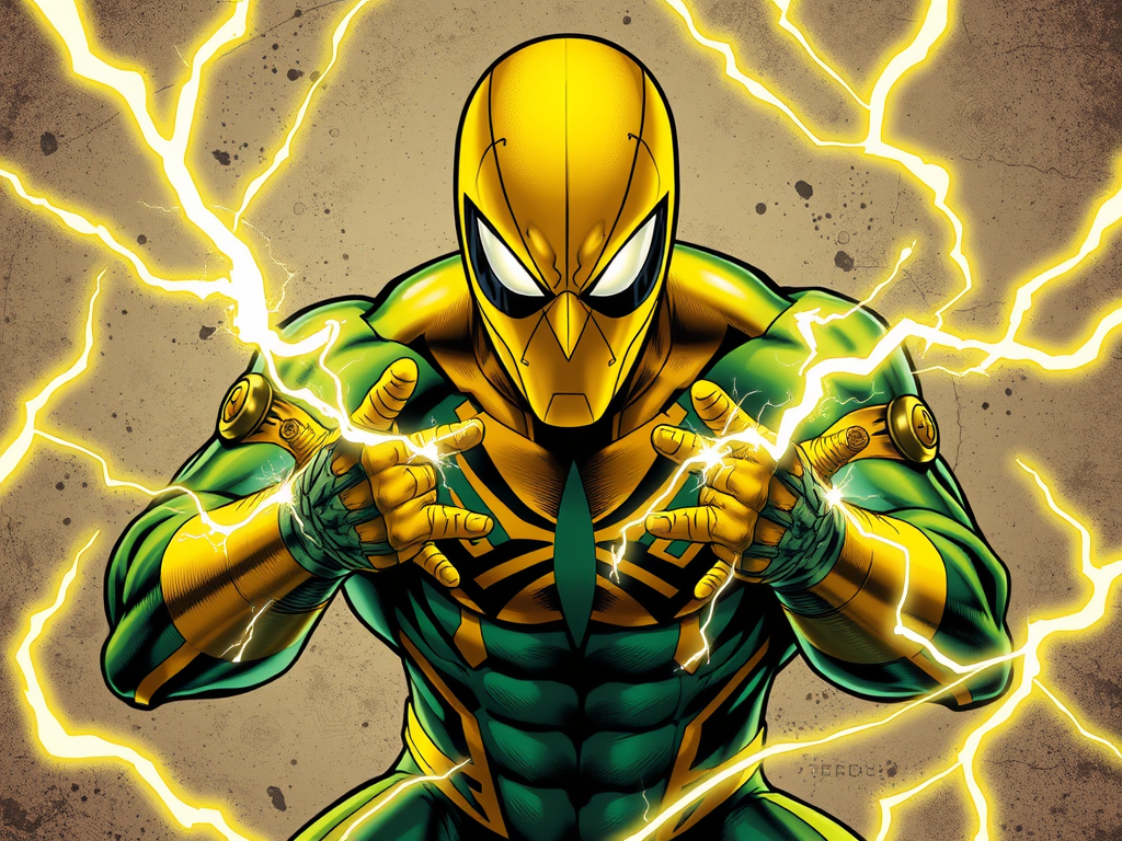 Generate a comic book style image of electro the spider man