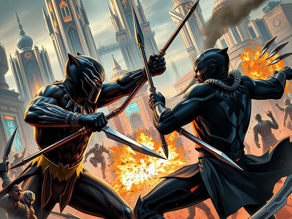 Black Panther vs. Killmonger fight Black Panther vs. Killmonger fight