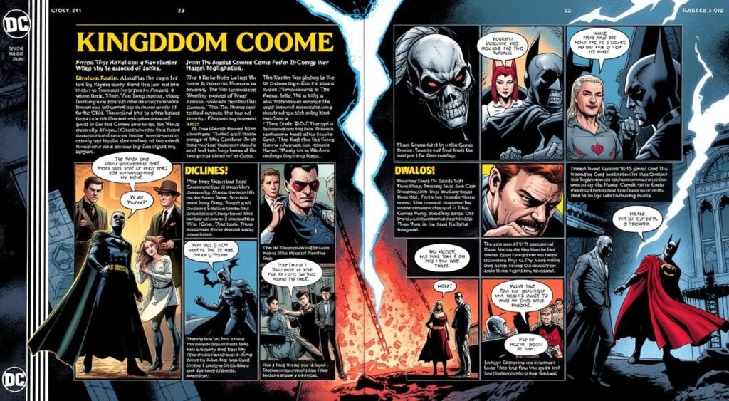 Image generation prompt for Kingdom Come DC Comics analysis Using Black Widow's Tactical Approach to Analyze Comics