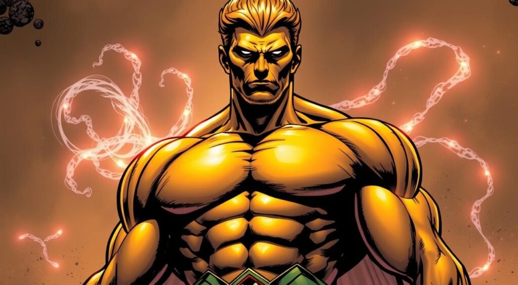 A brooding, muscular figure in the foreground, Adam Warlock stands tall, his golden skin gleaming under dramatic lighting. His chiseled features exude power and determination, his piercing gaze focused on the unseen battle ahead. In the middle ground, swirling cosmic energies and ethereal tendrils dance around him, hinting at his cosmic origins and mystical abilities. The background is shrouded in a hazy, atmospheric void, emphasizing the character's isolation and the high-stakes conflict he faces. Cinematically framed, this image captures the heroic essence of Adam Warlock, a pivotal player in the epic struggle to save Rocket's life. A brooding, muscular figure in the foreground, Adam Warlock stands tall, his golden skin gleaming under dramatic lighting. His chiseled features exude power and determination, his piercing gaze focused on the unseen battle ahead. In the middle ground, swirling cosmic energies and ethereal tendrils dance around him, hinting at his cosmic origins and mystical abilities. The background is shrouded in a hazy, atmospheric void, emphasizing the character's isolation and the high-stakes conflict he faces. Cinematically framed, this image captures the heroic essence of Adam Warlock, a pivotal player in the epic struggle to save Rocket's life.