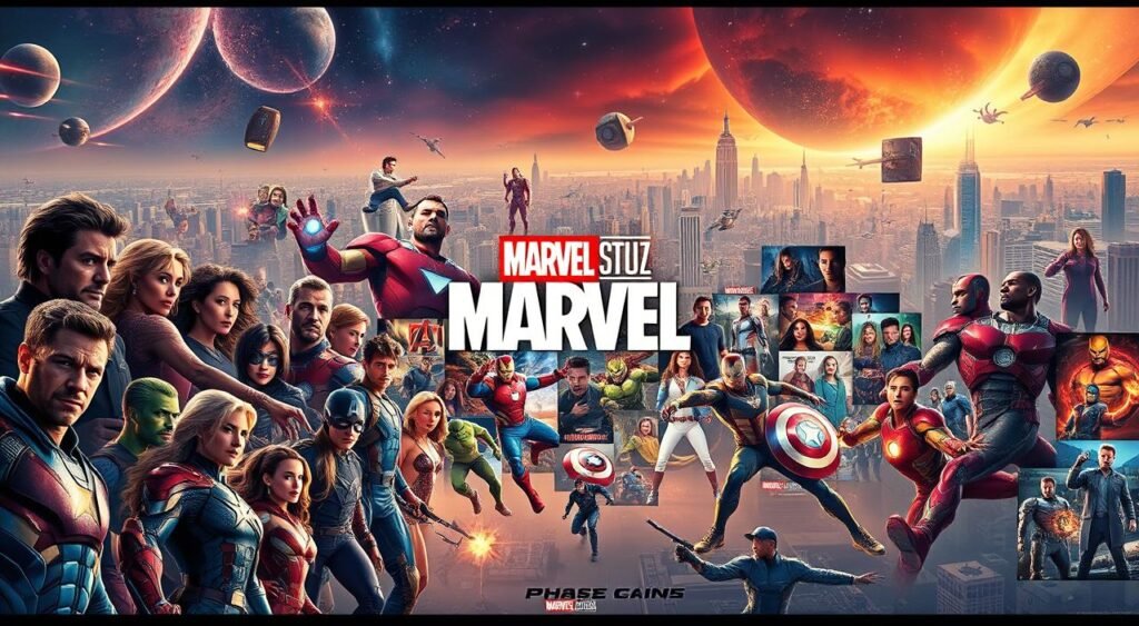A sprawling, cinematic landscape showcasing the upcoming Phase 5 Marvel movies. In the foreground, vibrant character portraits of the leading heroes and villains stand out, their dynamic poses and expressions hinting at the epic adventures to come. In the middle ground, a collage of vivid movie posters and logos creates a sense of anticipation, the colors and designs reflecting the diverse tones and genres of the new films. The background features a grand, sweeping cityscape or cosmic vista, bathed in a warm, cinematic lighting that evokes the grand scale and production values of the Marvel Cinematic Universe. The overall composition conveys a sense of excitement, scale, and the endless possibilities of the next chapter in the Marvel saga. A sprawling, cinematic landscape showcasing the upcoming Phase 5 Marvel movies. In the foreground, vibrant character portraits of the leading heroes and villains stand out, their dynamic poses and expressions hinting at the epic adventures to come. In the middle ground, a collage of vivid movie posters and logos creates a sense of anticipation, the colors and designs reflecting the diverse tones and genres of the new films. The background features a grand, sweeping cityscape or cosmic vista, bathed in a warm, cinematic lighting that evokes the grand scale and production values of the Marvel Cinematic Universe. The overall composition conveys a sense of excitement, scale, and the endless possibilities of the next chapter in the Marvel saga.