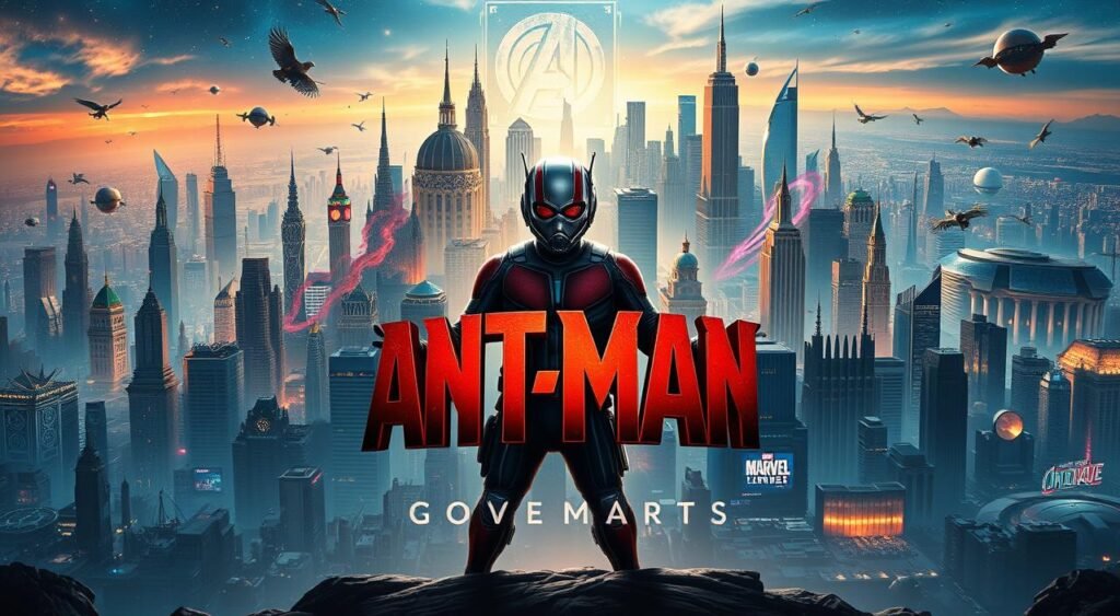 A sprawling, cinematic scene depicting the Marvel Cinematic Universe. In the foreground, the iconic Ant-Man logo stands prominently, casting a warm, heroic glow. Behind it, a kaleidoscope of characters and settings from the Ant-Man saga - Scott Lang, Hope van Dyne, and the Quantum Realm, all rendered in a dreamlike, vibrant style. In the middle ground, key MCU landmarks and landmarks shimmer, hinting at the interconnected nature of this expansive universe. The background is a sweeping vista of towering skyscrapers, futuristic cityscapes, and cosmic backdrops, all bathed in a cinematic lighting that evokes the grandeur and excitement of the MCU. The overall tone is one of adventure, wonder, and the thrill of the next chapter in this beloved superhero saga. A sprawling, cinematic scene depicting the Marvel Cinematic Universe. In the foreground, the iconic Ant-Man logo stands prominently, casting a warm, heroic glow. Behind it, a kaleidoscope of characters and settings from the Ant-Man saga - Scott Lang, Hope van Dyne, and the Quantum Realm, all rendered in a dreamlike, vibrant style. In the middle ground, key MCU landmarks and landmarks shimmer, hinting at the interconnected nature of this expansive universe. The background is a sweeping vista of towering skyscrapers, futuristic cityscapes, and cosmic backdrops, all bathed in a cinematic lighting that evokes the grandeur and excitement of the MCU. The overall tone is one of adventure, wonder, and the thrill of the next chapter in this beloved superhero saga.