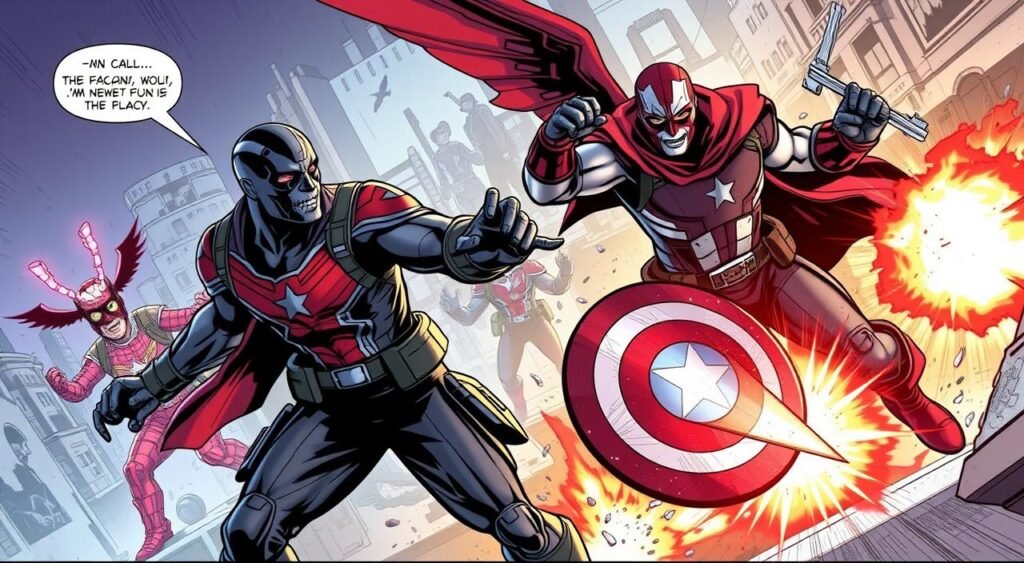 Generate an image of The Falcon and the Winter Soldier characters Generate an image of The Falcon and the Winter Soldier characters