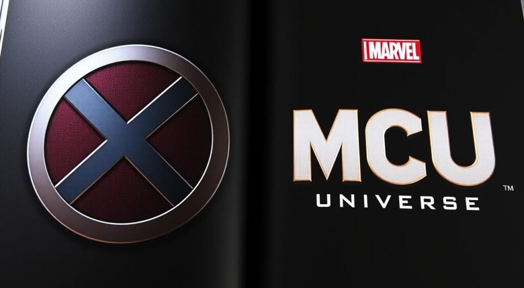Generate an image of the X-Men logo alongside the MCU logo. Generate an image of the X-Men logo alongside the MCU logo.