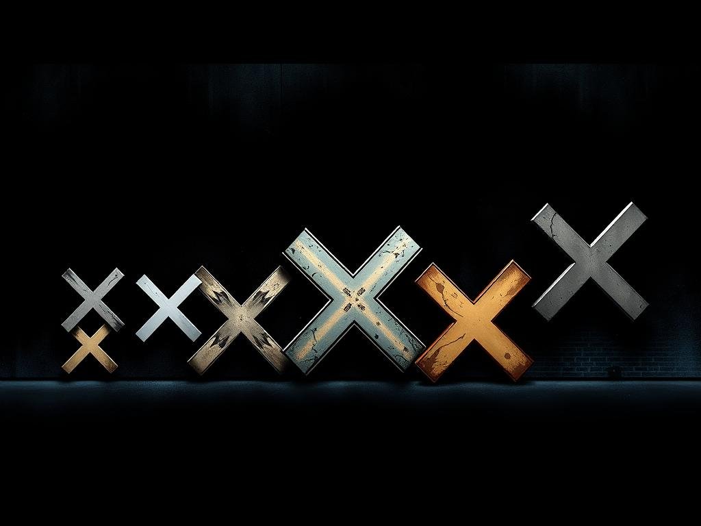 A detailed evolution of the iconic X-Men logo, showcasing its transformation over the decades. The foreground depicts the various stylized 'X' symbols, each with unique designs and textures, seamlessly blending into a cohesive visual narrative. The middle ground features subtle nods to the comic book universe, with faint outlines of characters and subtle graphic elements. The background is a moody, cinematic scene, with dramatic lighting and a sense of depth, emphasizing the timeless appeal and symbolic significance of the X-Men insignia. The overall composition conveys the rich history and enduring legacy of this beloved superhero franchise. A detailed evolution of the iconic X-Men logo, showcasing its transformation over the decades. The foreground depicts the various stylized 'X' symbols, each with unique designs and textures, seamlessly blending into a cohesive visual narrative. The middle ground features subtle nods to the comic book universe, with faint outlines of characters and subtle graphic elements. The background is a moody, cinematic scene, with dramatic lighting and a sense of depth, emphasizing the timeless appeal and symbolic significance of the X-Men insignia. The overall composition conveys the rich history and enduring legacy of this beloved superhero franchise.