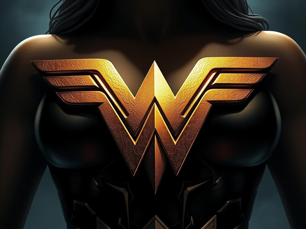 A majestic, close-up view of the iconic Wonder Woman logo, showcasing its bold, symmetrical design. The golden emblem is rendered with intricate, metallic textures, gleaming under a dramatic, low-angle lighting that casts dynamic shadows, emphasizing its powerful, feminine silhouette. The background is a moody, atmospheric scene, with a subtle, gradient hue that complements the logo's vibrant colors, creating a sense of strength, grace, and timeless elegance befitting the legendary superheroine. A majestic, close-up view of the iconic Wonder Woman logo, showcasing its bold, symmetrical design. The golden emblem is rendered with intricate, metallic textures, gleaming under a dramatic, low-angle lighting that casts dynamic shadows, emphasizing its powerful, feminine silhouette. The background is a moody, atmospheric scene, with a subtle, gradient hue that complements the logo's vibrant colors, creating a sense of strength, grace, and timeless elegance befitting the legendary superheroine.