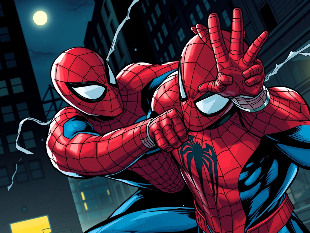 Illustration of two Spider-Man characters facing off in an urban setting at night, highlighting the theme of conflict and betrayal.