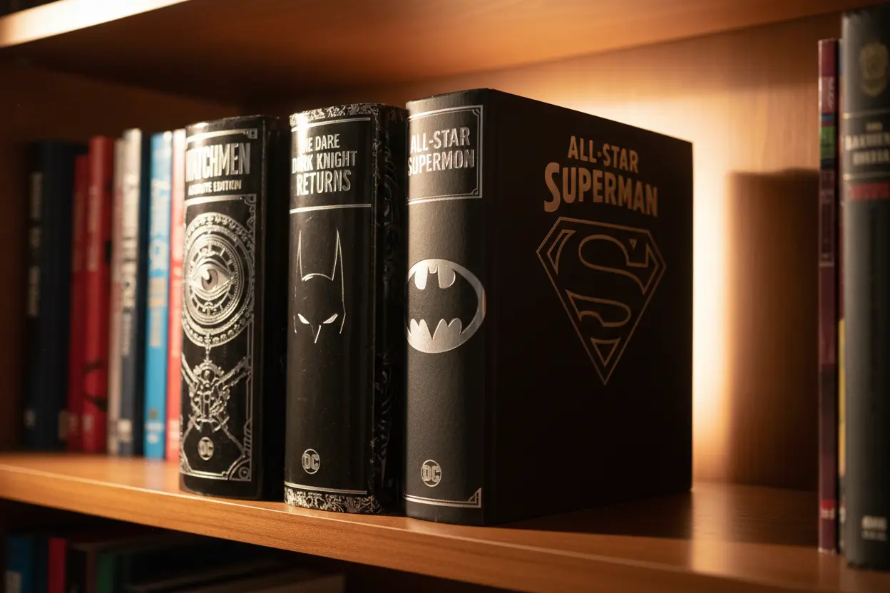Edições Absolutas DC Imperdíveis Spines of essential DC Absolute Editions