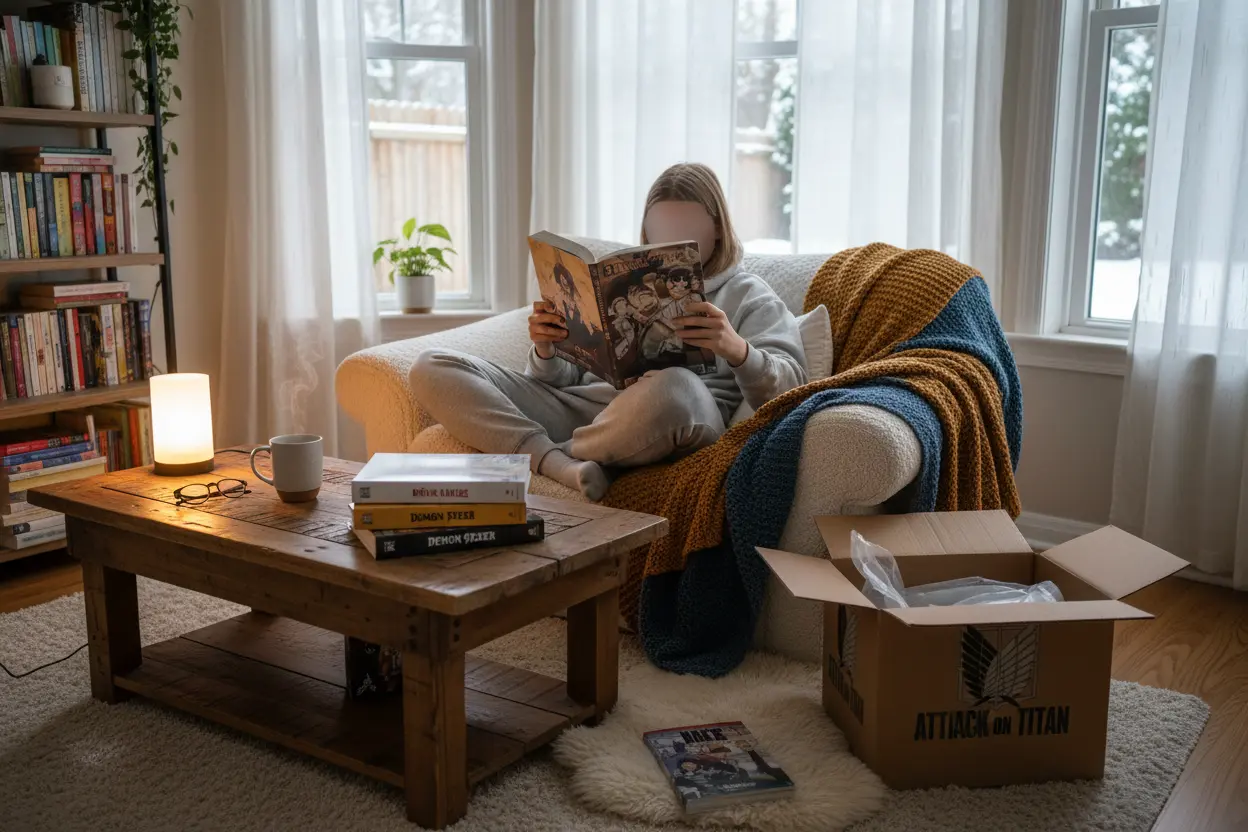 Person reading a manga from one of the best manga box sets on Amazon.