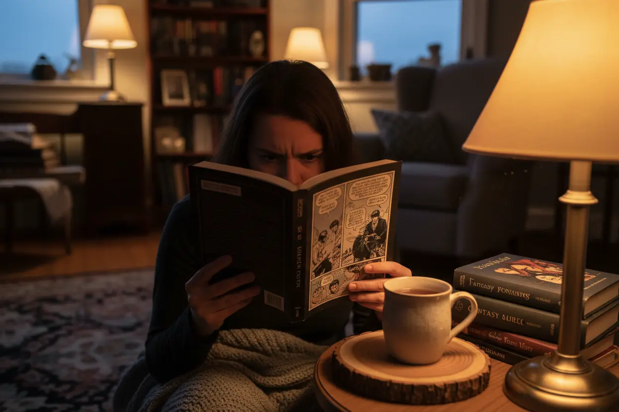 Why Follow Sandman Order A person reading Sandman, emphasizing the importance of reading order for comprehension.