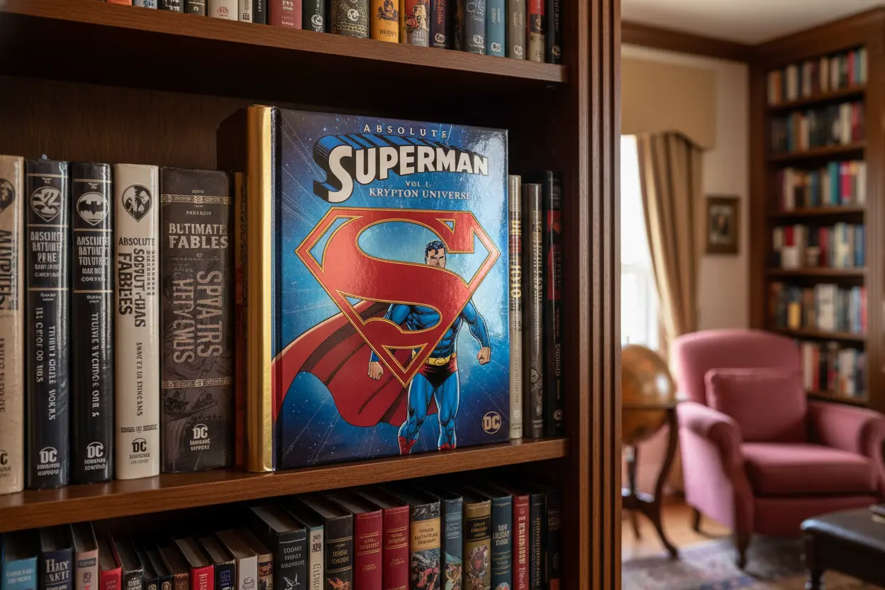 Absolute Superman Vol. 1 Krypton Universe on a bookshelf