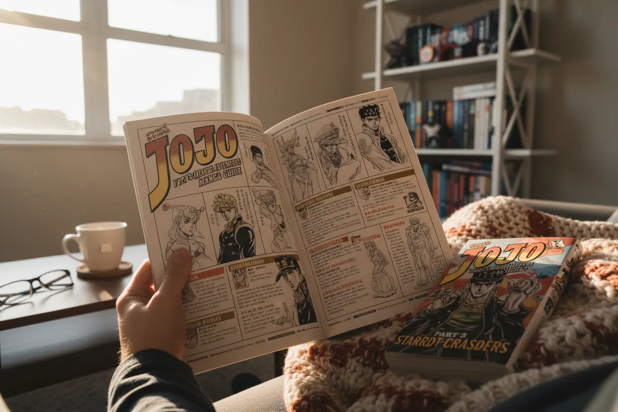 Leitor usando o Jojo Bizarre Adventure Manga Guide