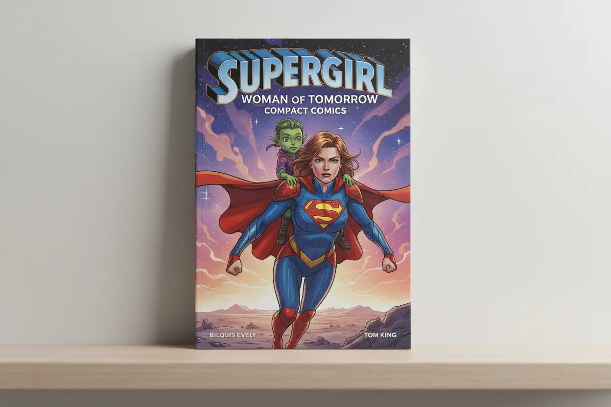Close-up of Supergirl: Woman of Tomorrow Compact Comics cover on a shelf