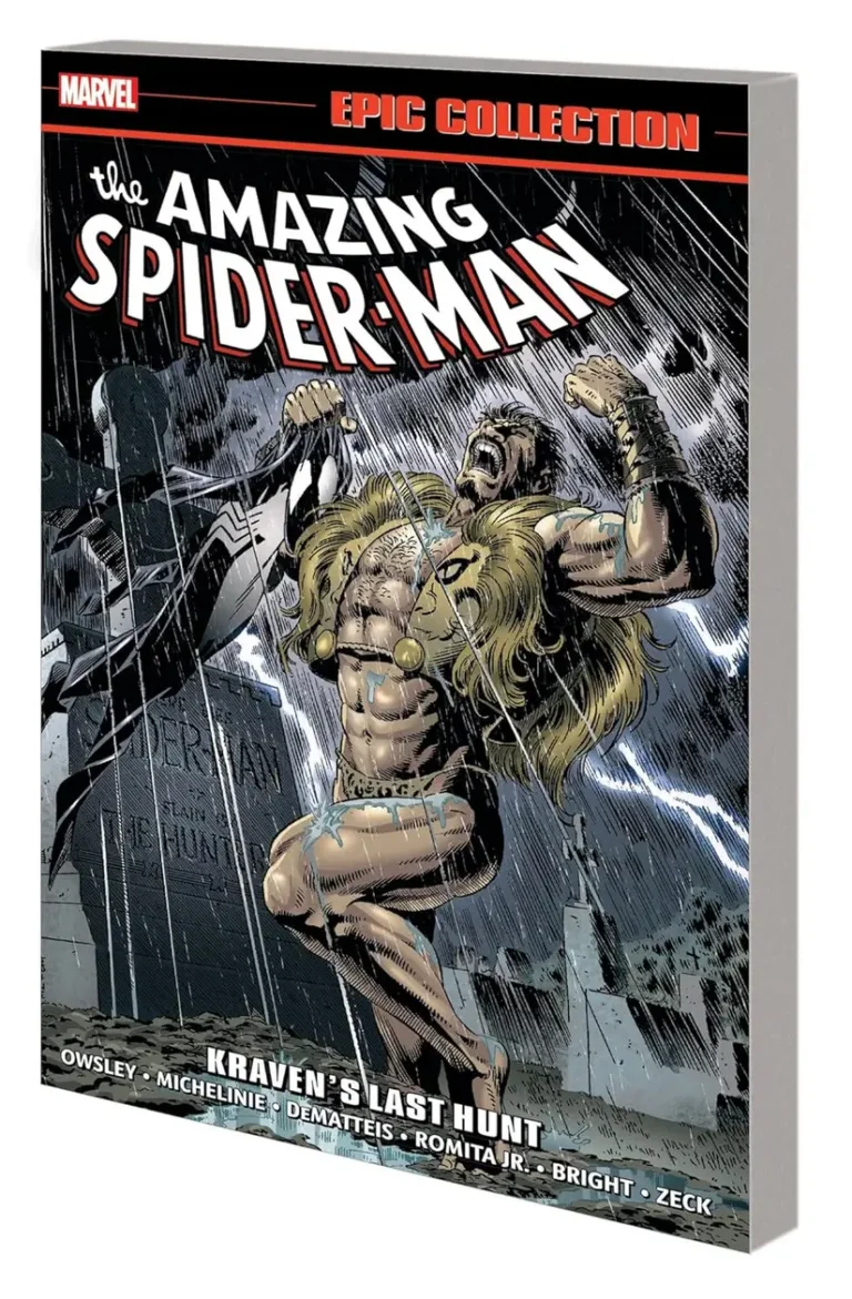 Amazing Spider-Man Epic Collection Kraven's Last Hunt book cover on a shelf
