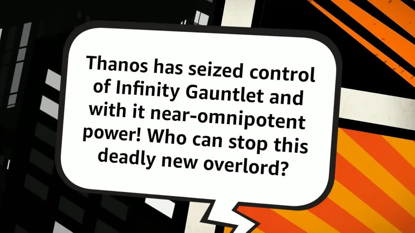 Infinity Gauntlet Paperback open to an interior page on a table