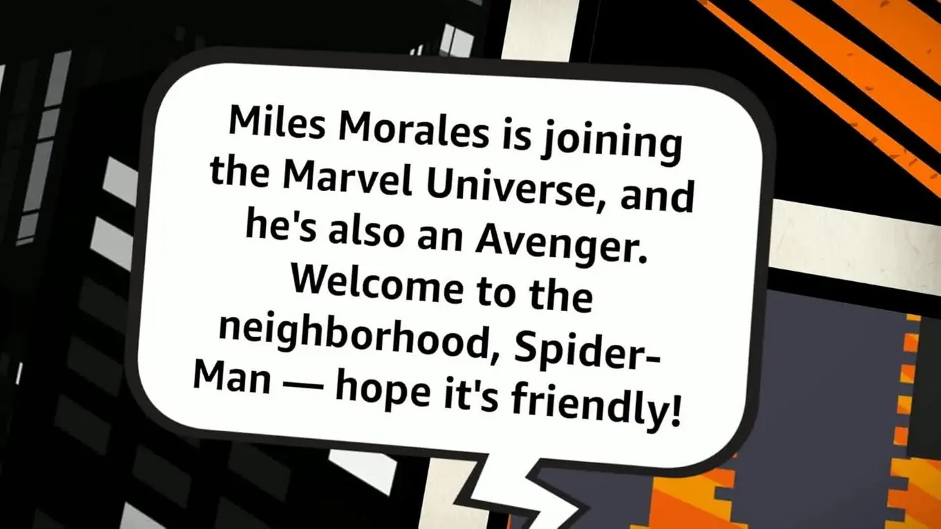 Spider-Man: Miles Morales Vol. 1 paperback on a wooden bookshelf with other Marvel comics