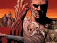 Wolverine Old Man Logan graphic novel paperback cover displayed on a wooden table