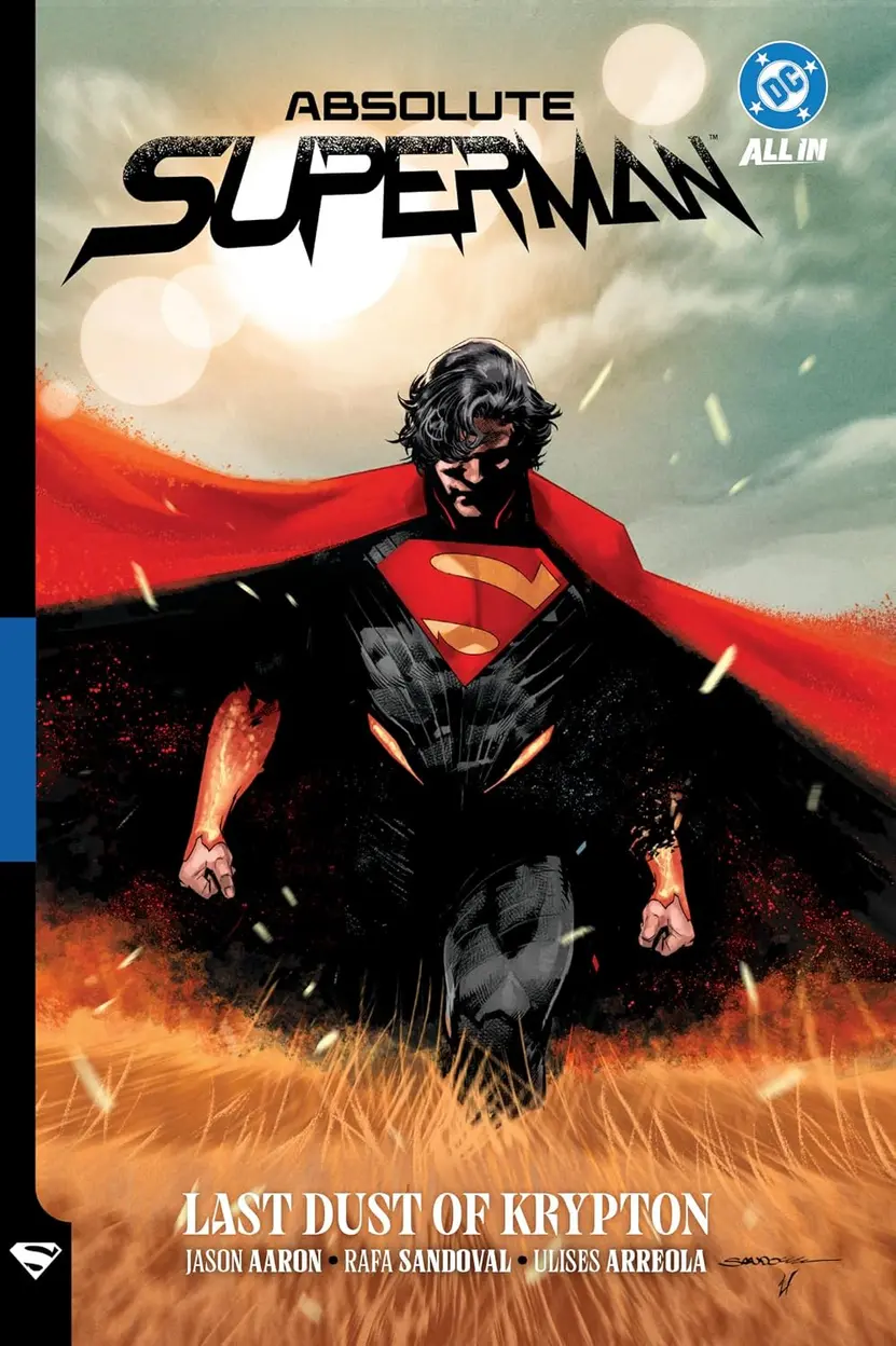 Absolute Superman Vol. 1: Last Dust of Krypton spine on a bookshelf