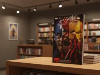 Deadpool Kills the Marvel Universe comic stands on a wooden counter in a bookstore.