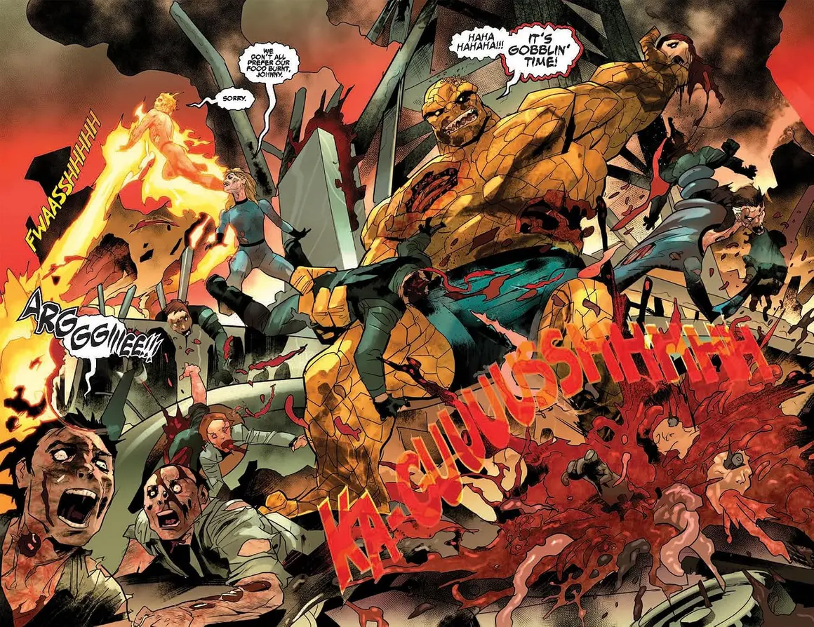 Open pages of Marvel Zombies Red Band Death Story comic book showing interior artwork