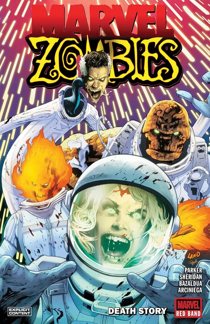 Spine of Marvel Zombies Red Band Death Story paperback comic book on a bookshelf