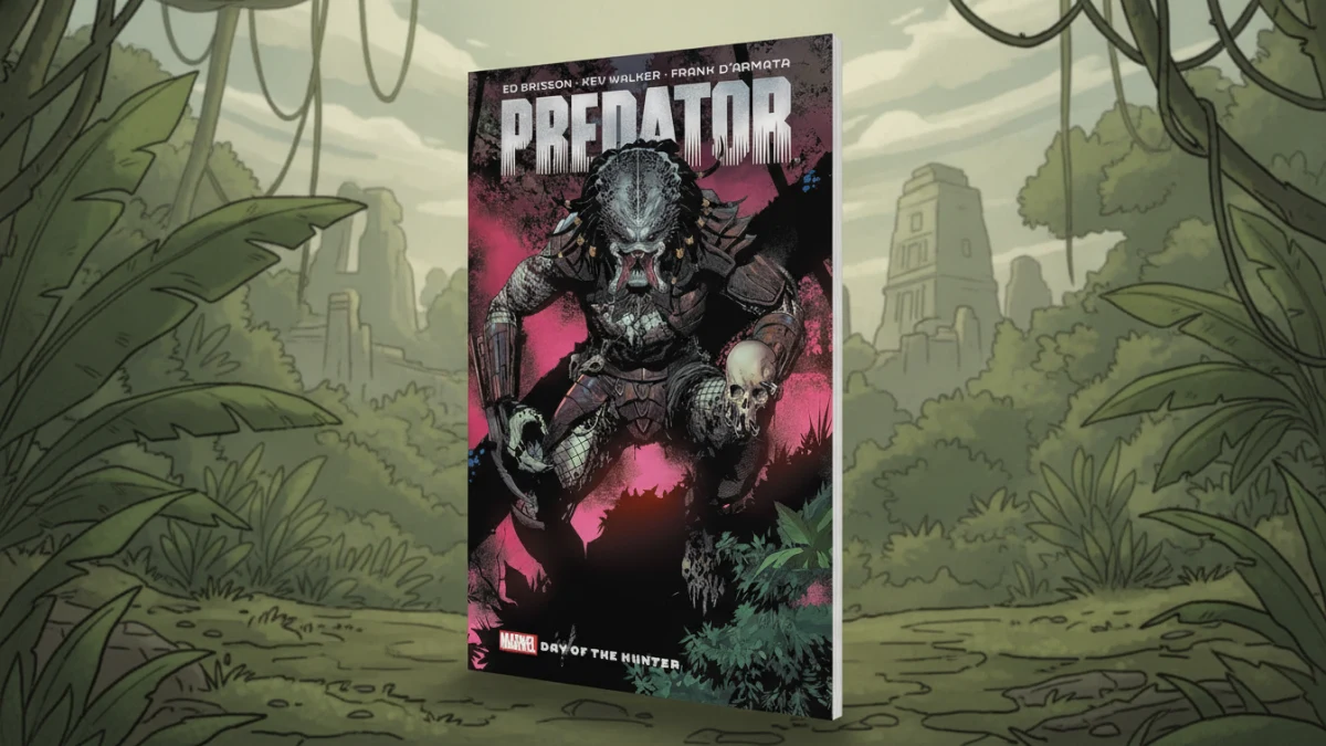 Comic book cover of Predator By Ed Brisson Vol 1 in a dense jungle.