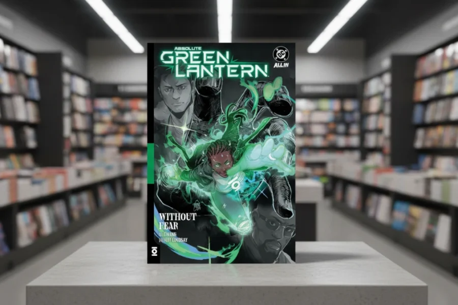 Absolute Green Lantern Vol 1 comic on a counter in a well-lit bookstore.