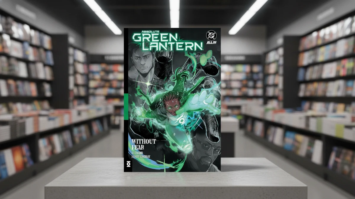 Absolute Green Lantern Vol 1 comic on a counter in a well-lit bookstore.