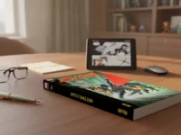Astonishing X-Men Modern Era Epic Collection comic on a desk with an e-reader.