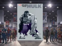 Hulk Gray comic book cover on display at a vibrant comic convention.