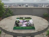 "World War Hulk" comic book on a table, with a city skyline in the background.